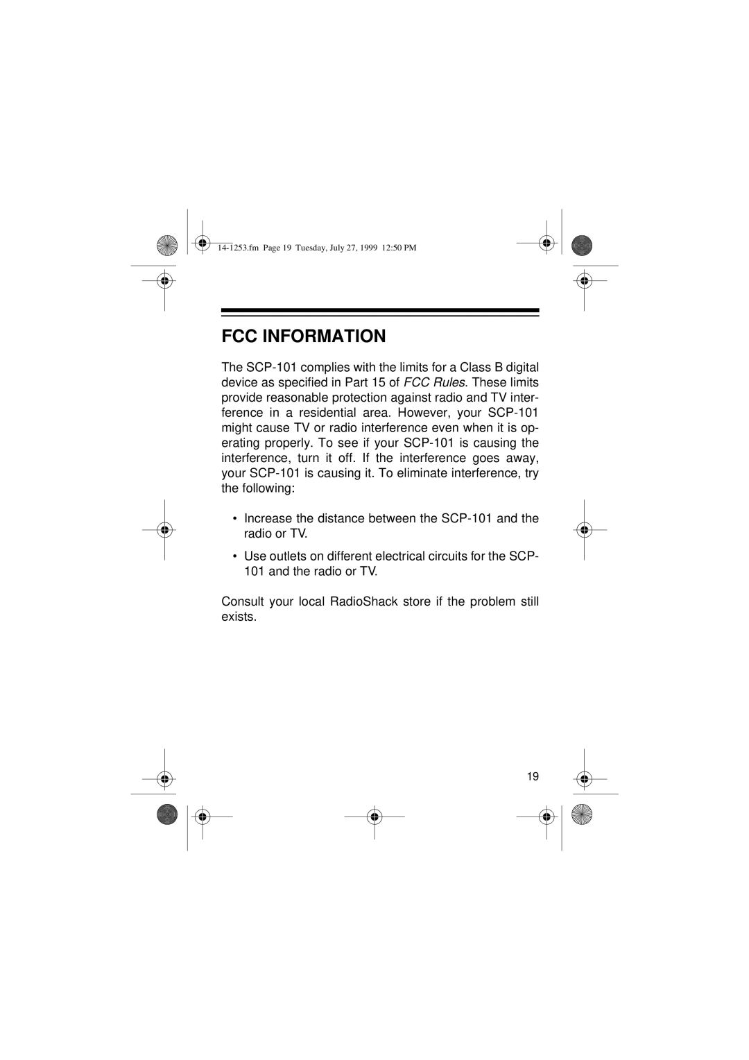 Optimus SCP-101 manual FCC Information 