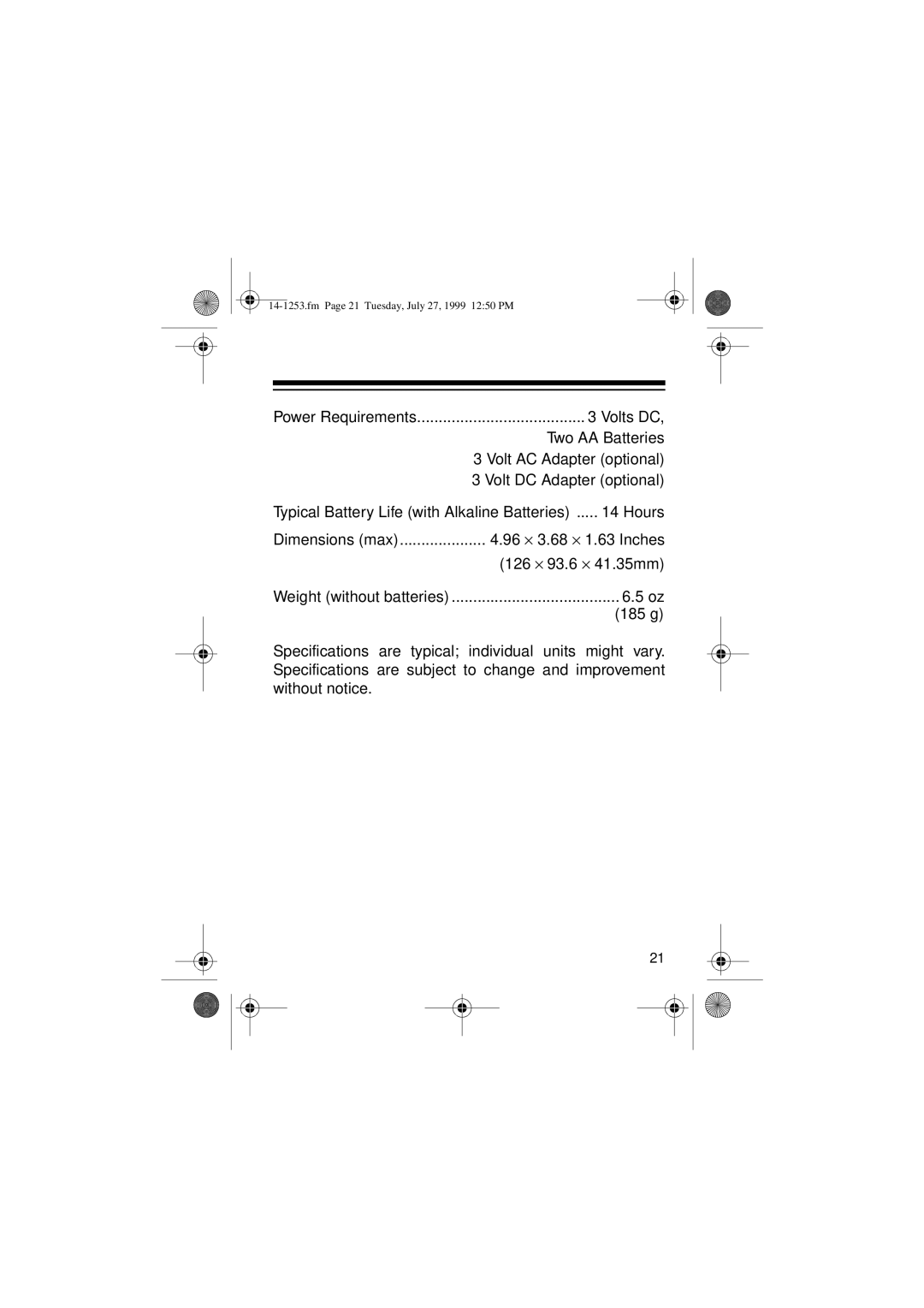 Optimus SCP-101 manual Volts DC 