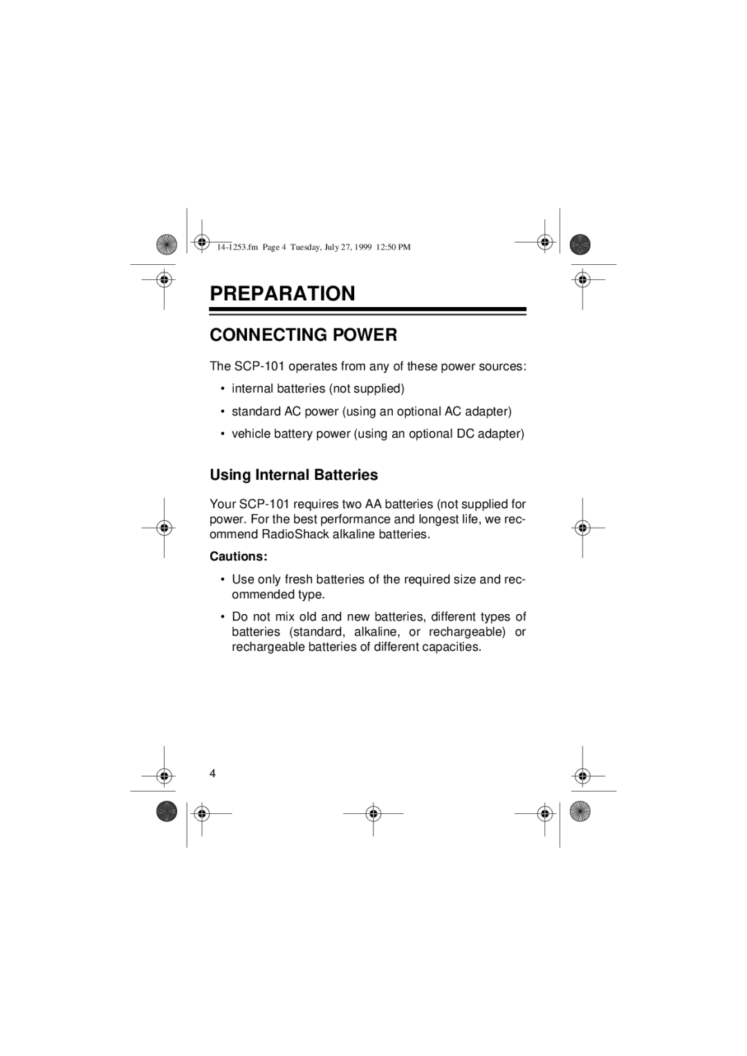 Optimus SCP-101 manual Preparation, Connecting Power 