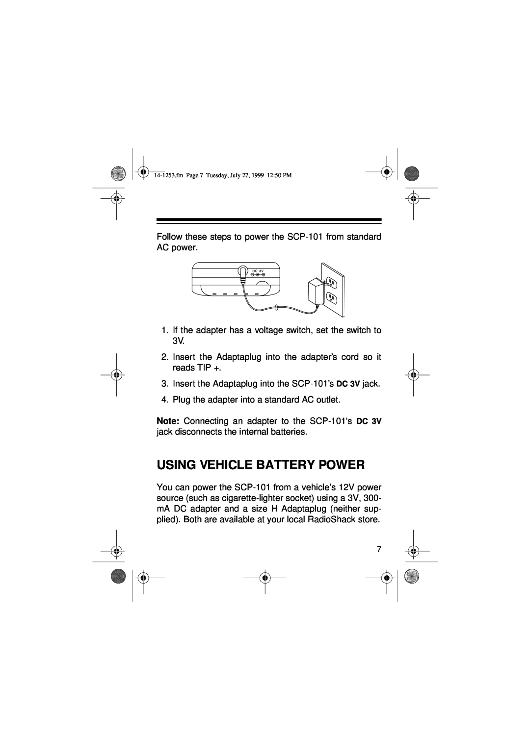 Optimus SCP-101 manual Using Vehicle Battery Power 