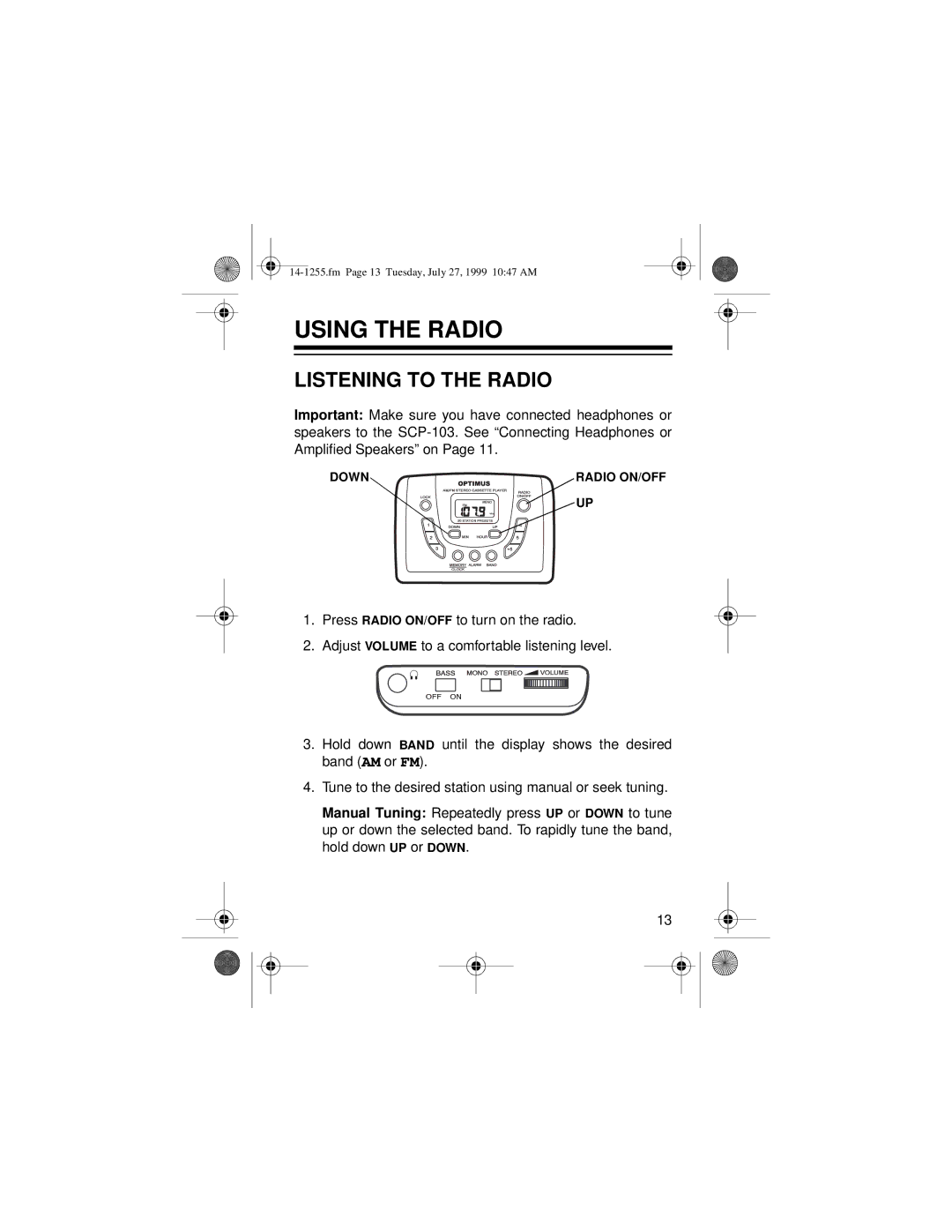 Optimus SCP-103 owner manual Using the Radio, Listening to the Radio 