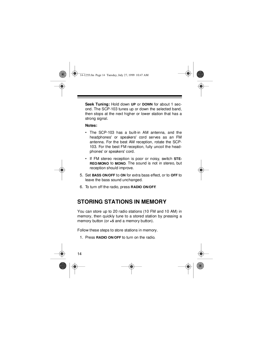 Optimus SCP-103 owner manual Storing Stations in Memory 