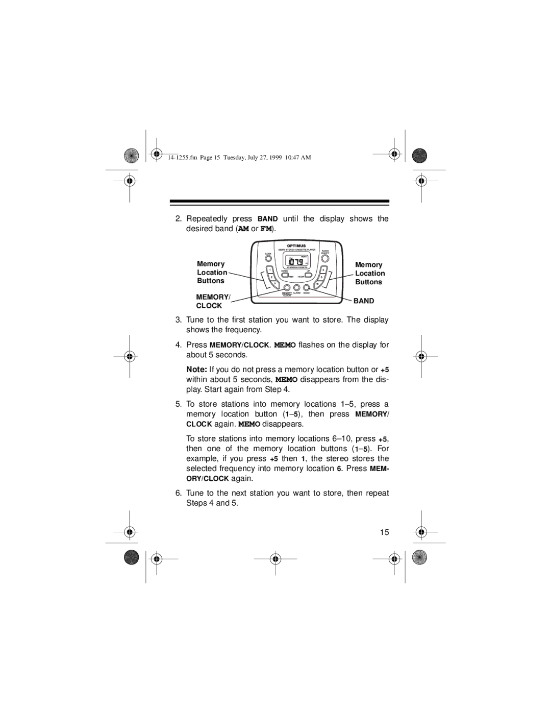 Optimus SCP-103 owner manual Memory Band Clock 