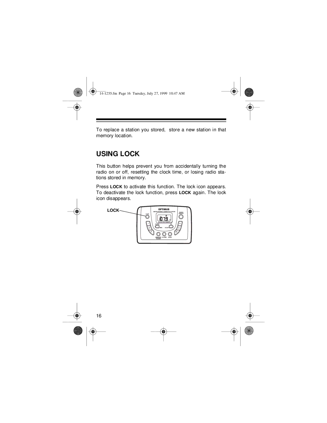 Optimus SCP-103 owner manual Using Lock 