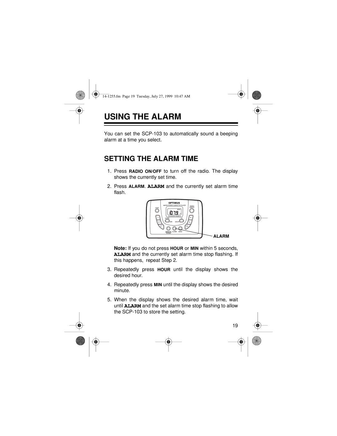 Optimus SCP-103 owner manual Using the Alarm, Setting the Alarm Time 