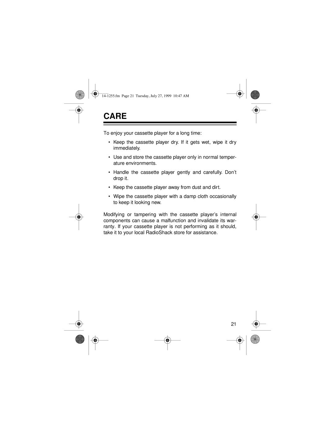 Optimus SCP-103 owner manual Care 