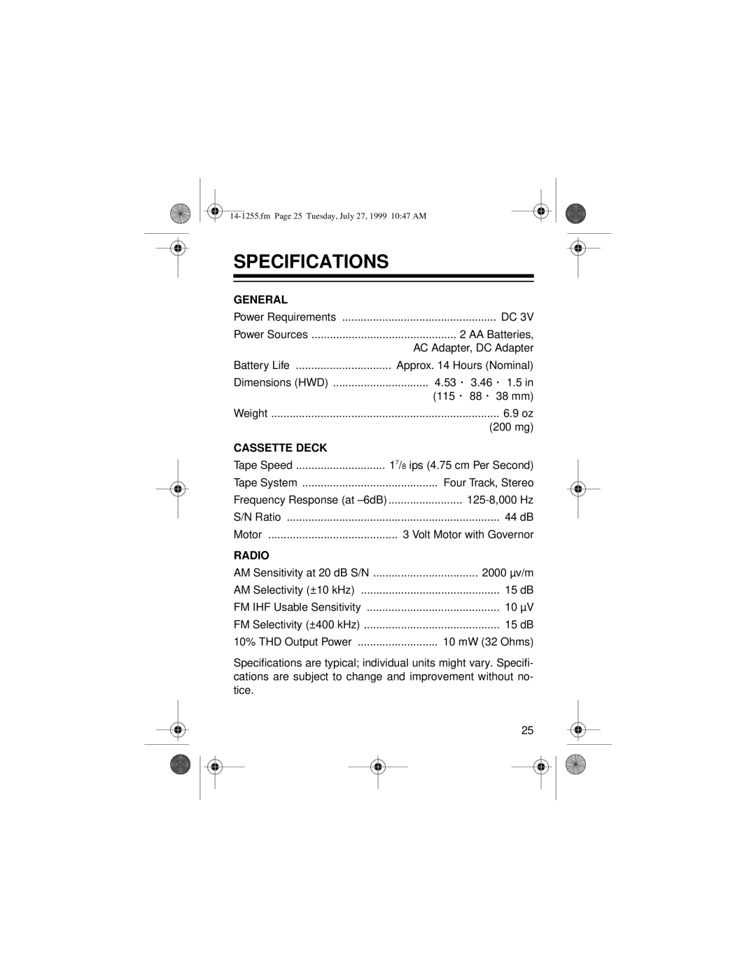 Optimus SCP-103 owner manual Specifications, General 