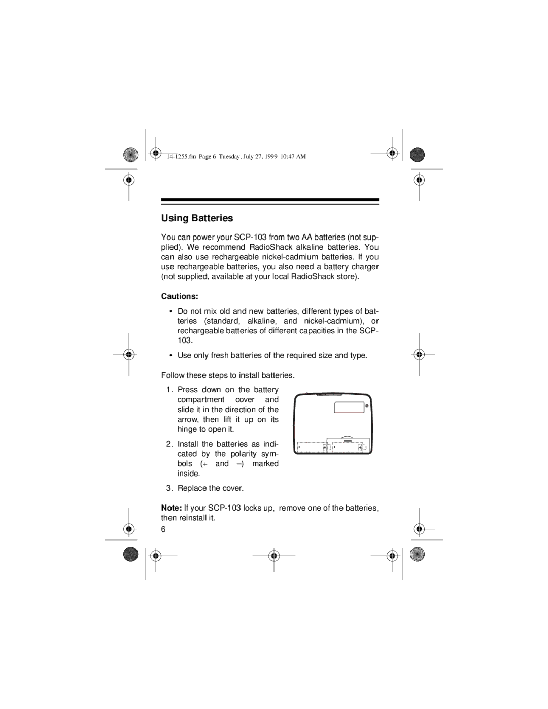 Optimus SCP-103 owner manual Using Batteries 