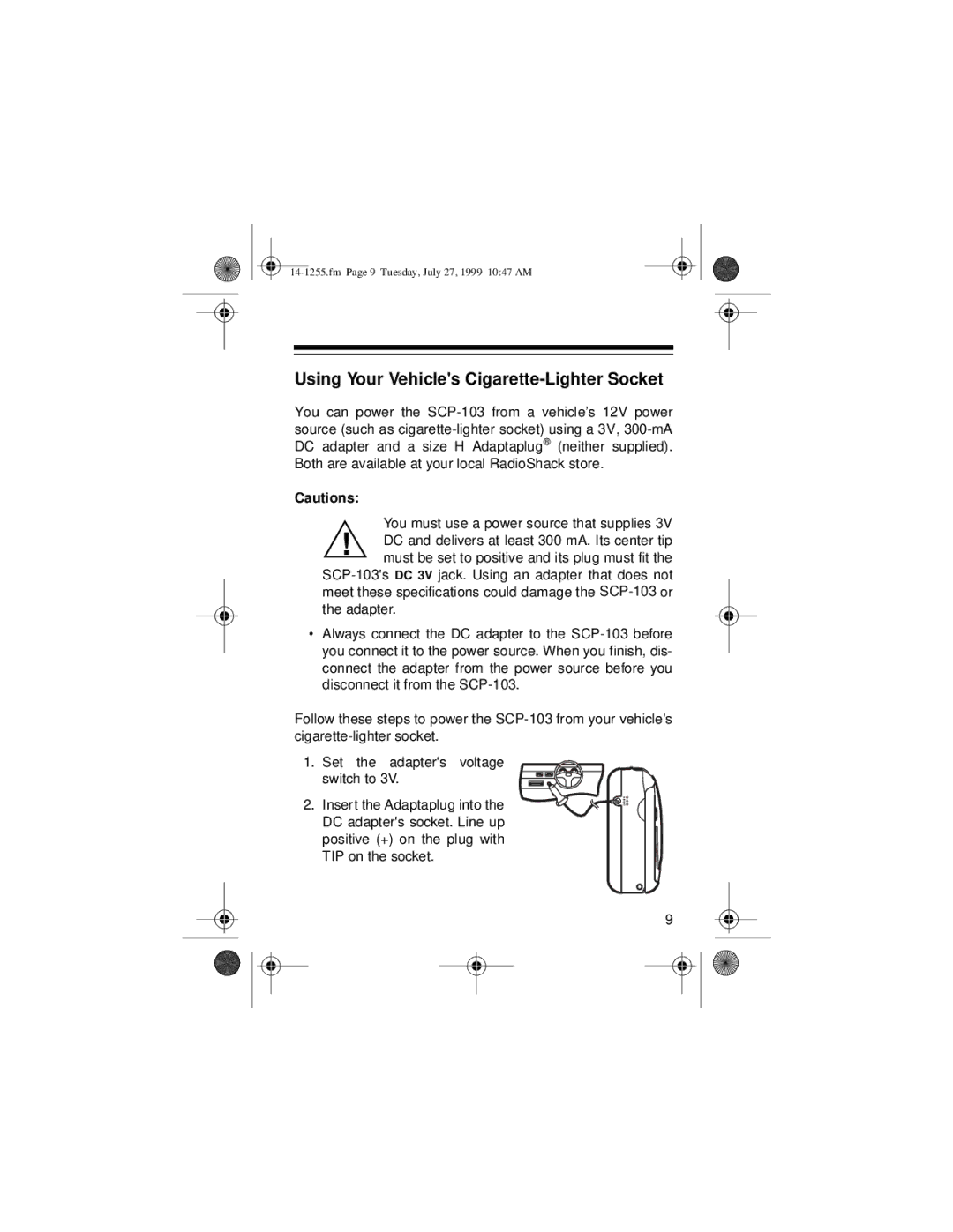 Optimus SCP-103 owner manual Using Your Vehicles Cigarette-Lighter Socket 