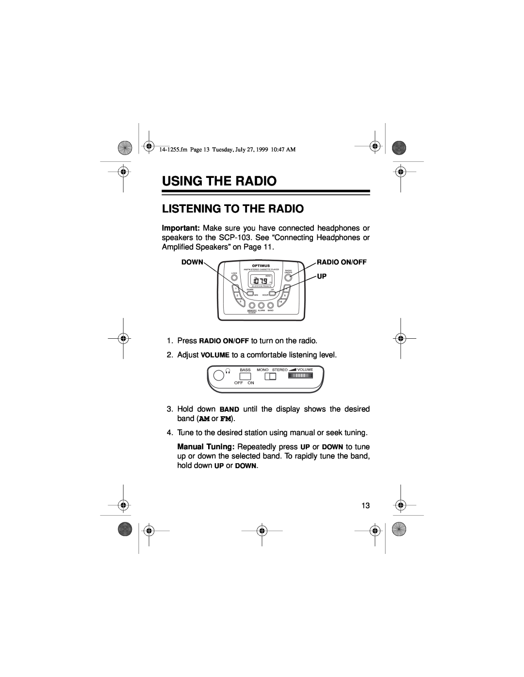 Optimus SCP-103 owner manual Using The Radio, Listening To The Radio 