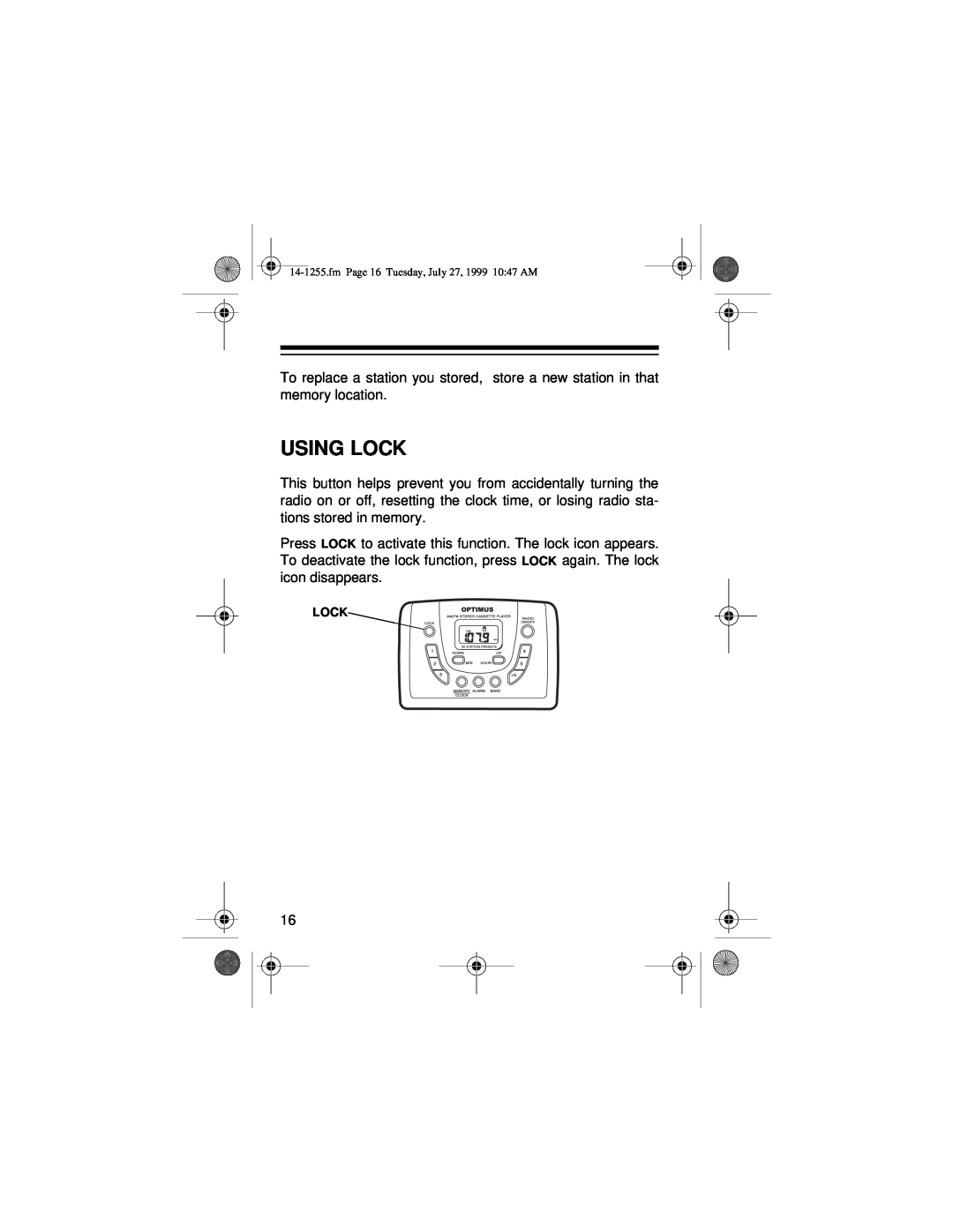 Optimus SCP-103 owner manual Using Lock 