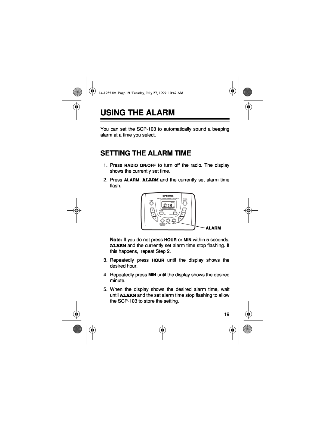 Optimus SCP-103 owner manual Using The Alarm, Setting The Alarm Time 