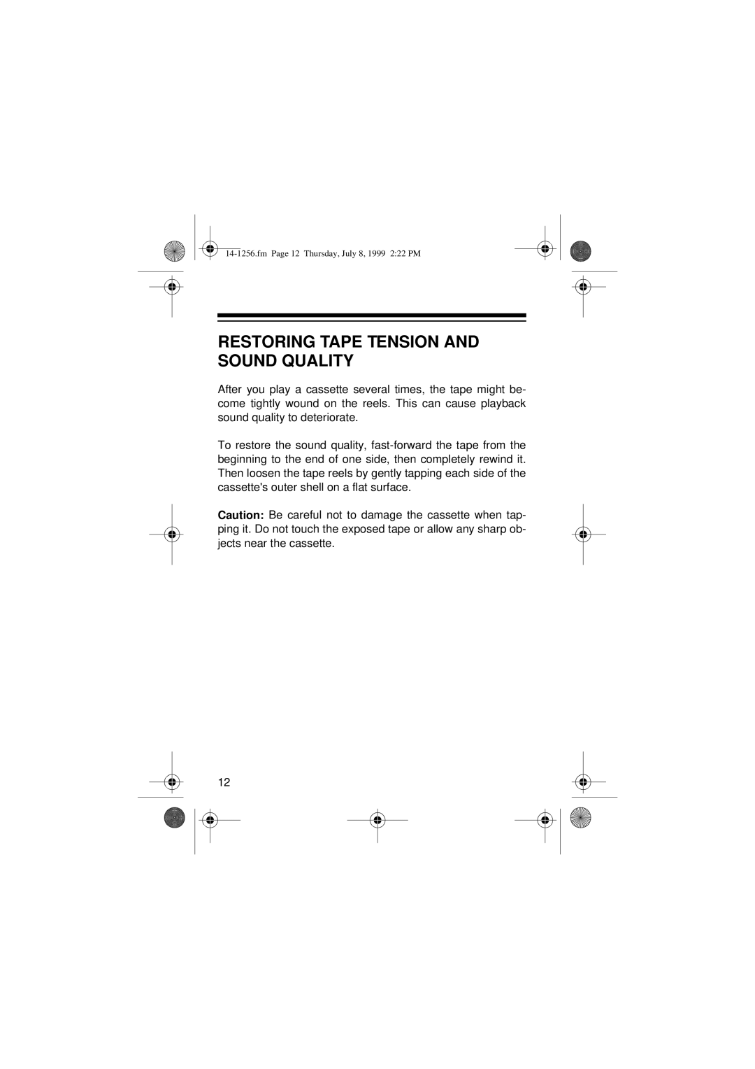 Optimus SCP-104 owner manual Restoring Tape Tension and Sound Quality 