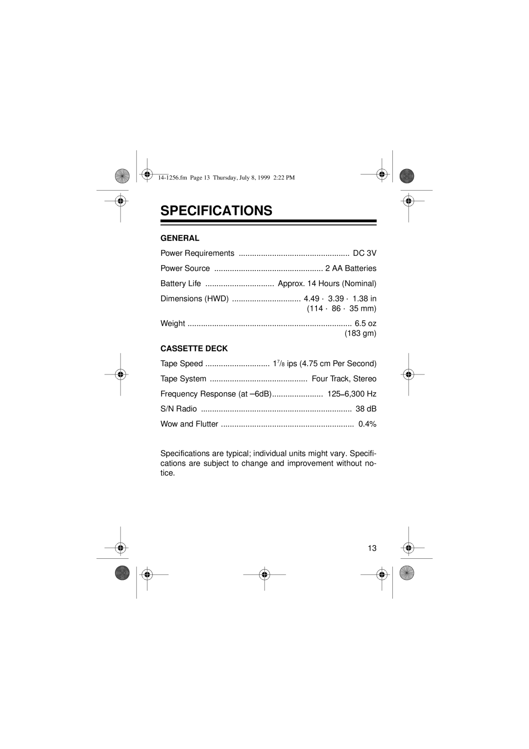 Optimus SCP-104 owner manual Specifications, General 