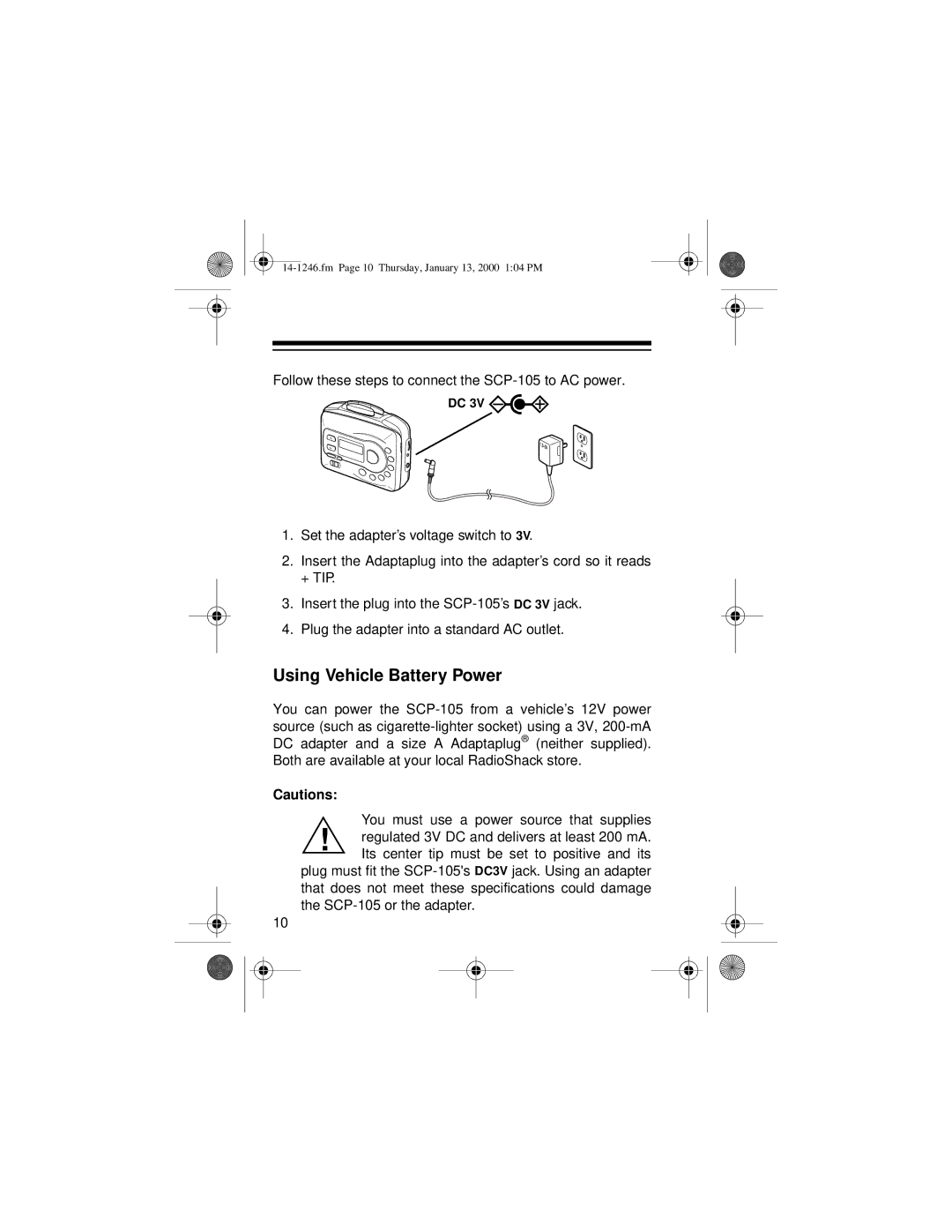 Optimus SCP-105, 14-1246 owner manual Using Vehicle Battery Power 