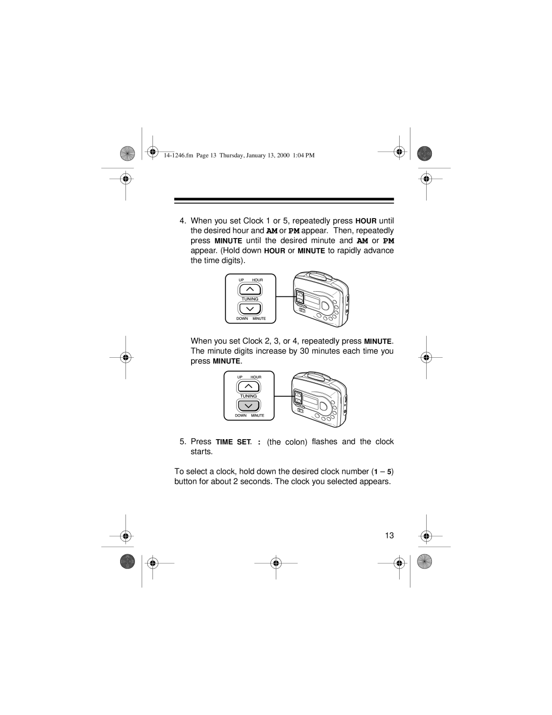 Optimus 14-1246, SCP-105 owner manual Fm Page 13 Thursday, January 13, 2000 104 PM 