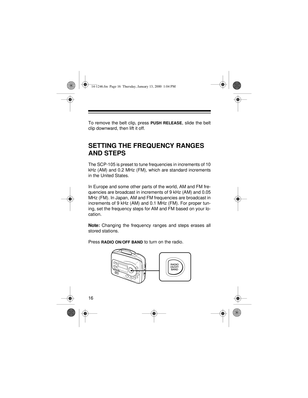 Optimus SCP-105, 14-1246 owner manual Setting the Frequency Ranges and Steps 