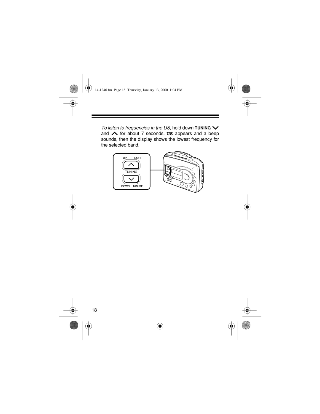 Optimus SCP-105, 14-1246 owner manual To listen to frequencies in the US, hold down Tuning 