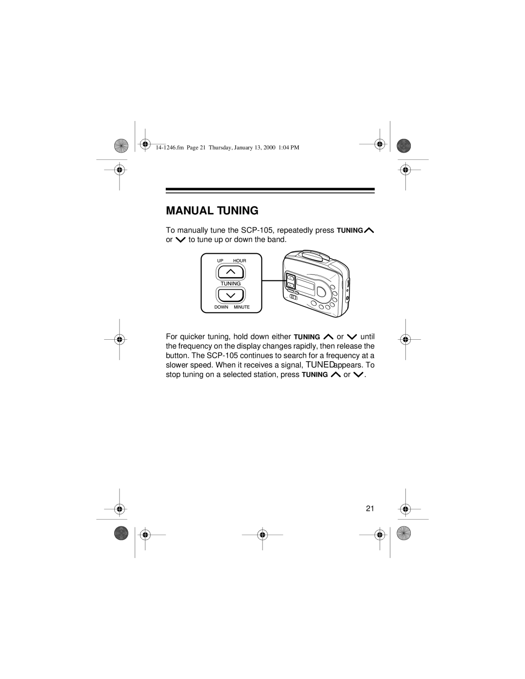 Optimus 14-1246, SCP-105 owner manual Manual Tuning 