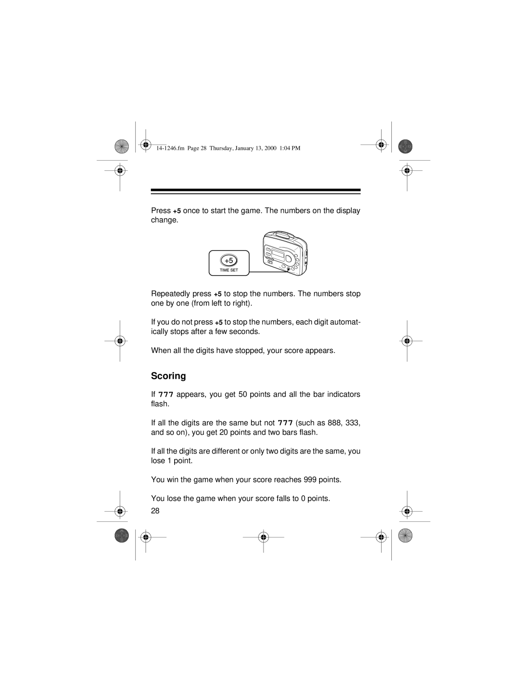 Optimus SCP-105, 14-1246 owner manual Scoring 