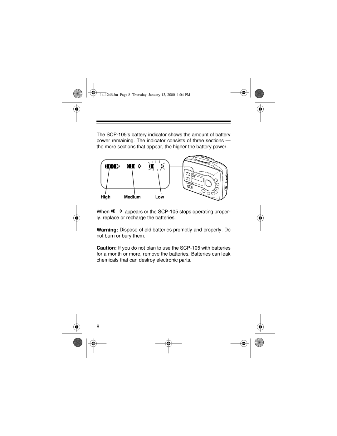 Optimus SCP-105, 14-1246 owner manual High Medium Low 