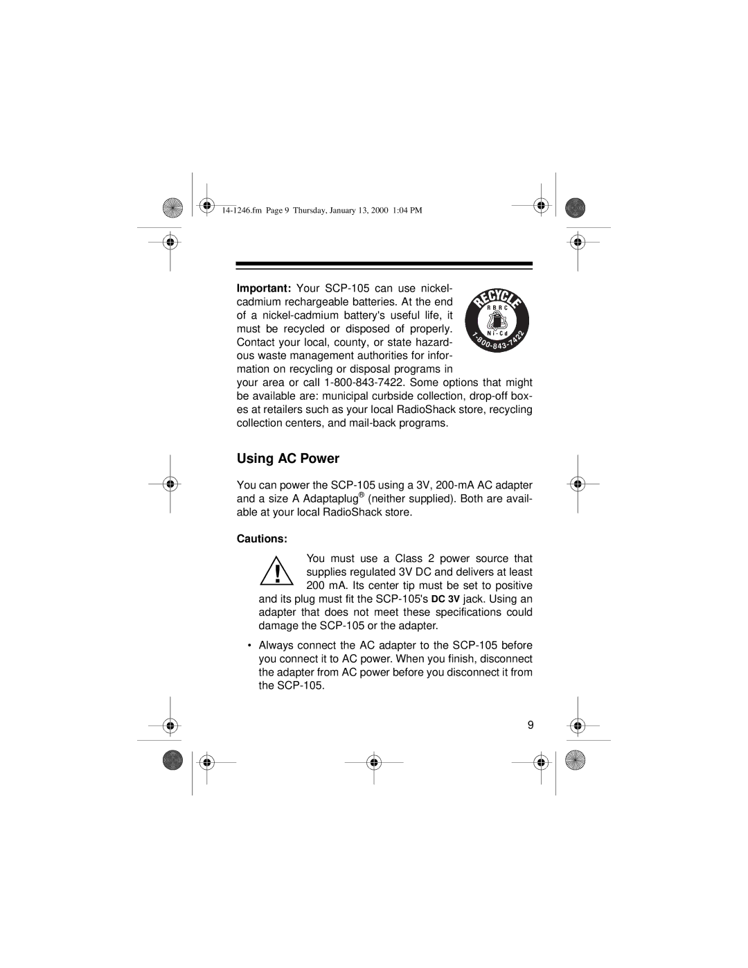 Optimus 14-1246, SCP-105 owner manual Using AC Power 