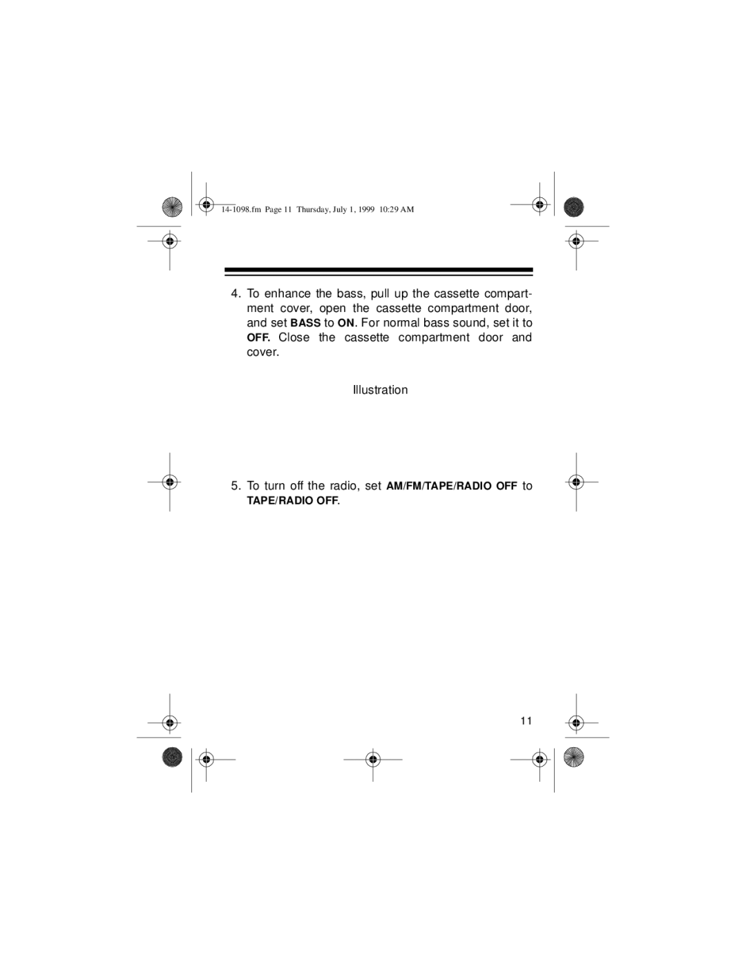 Optimus 14-1098, SCP-80 owner manual Tape/Radio Off 