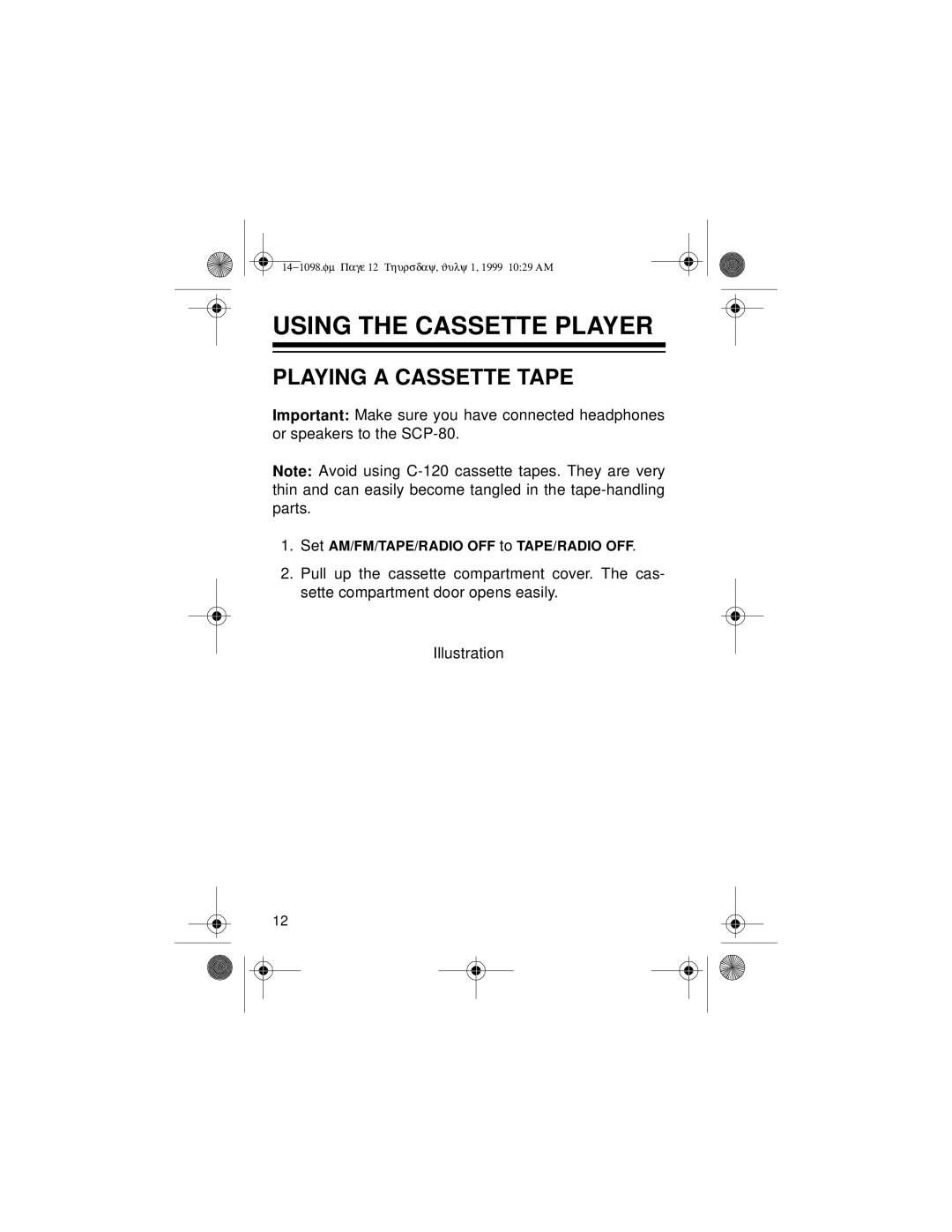 Optimus SCP-80, 14-1098 owner manual Using the Cassette Player, Playing a Cassette Tape 