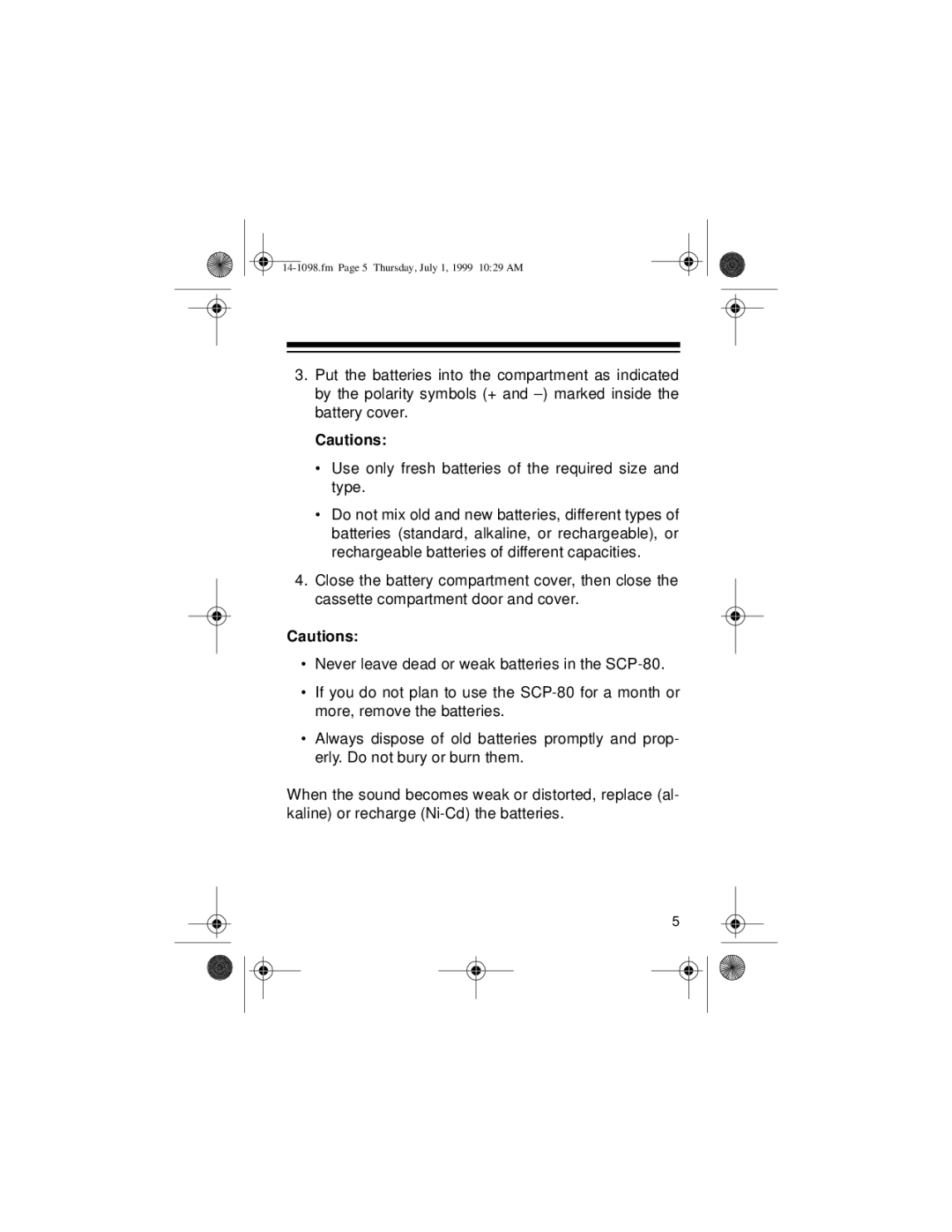 Optimus 14-1098, SCP-80 owner manual Fm Page 5 Thursday, July 1, 1999 1029 AM 