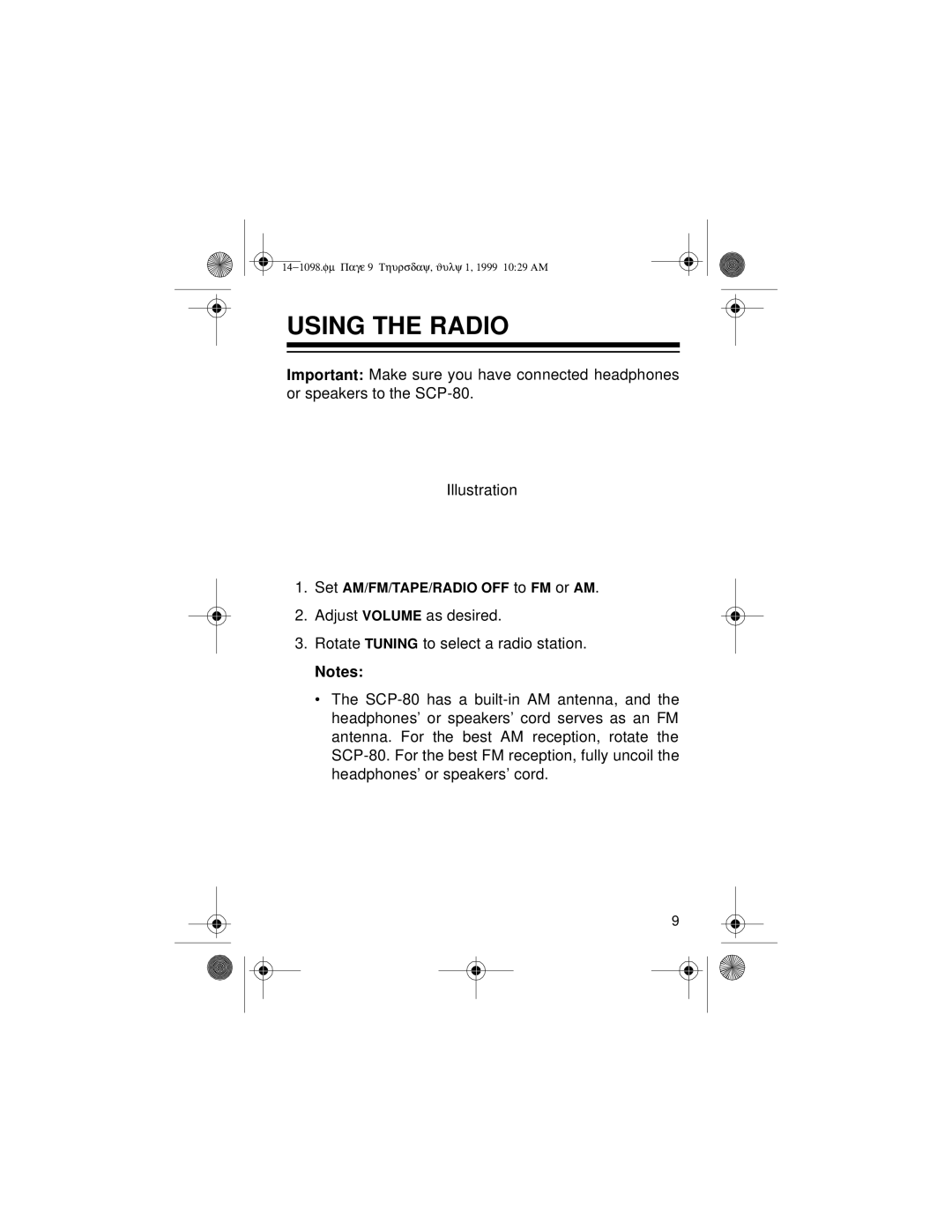 Optimus 14-1098, SCP-80 owner manual Using the Radio 