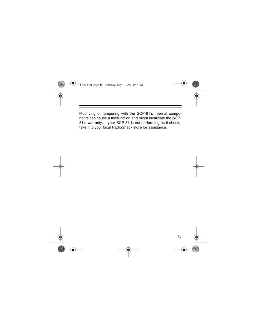 Optimus SCP-81 owner manual Fm Page 15 Thursday, July 1, 1999 447 PM 