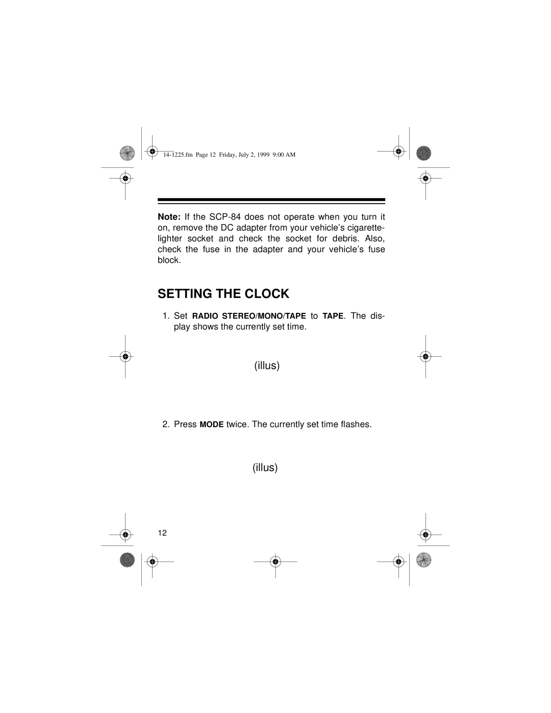 Optimus SCP-84 owner manual Setting the Clock 