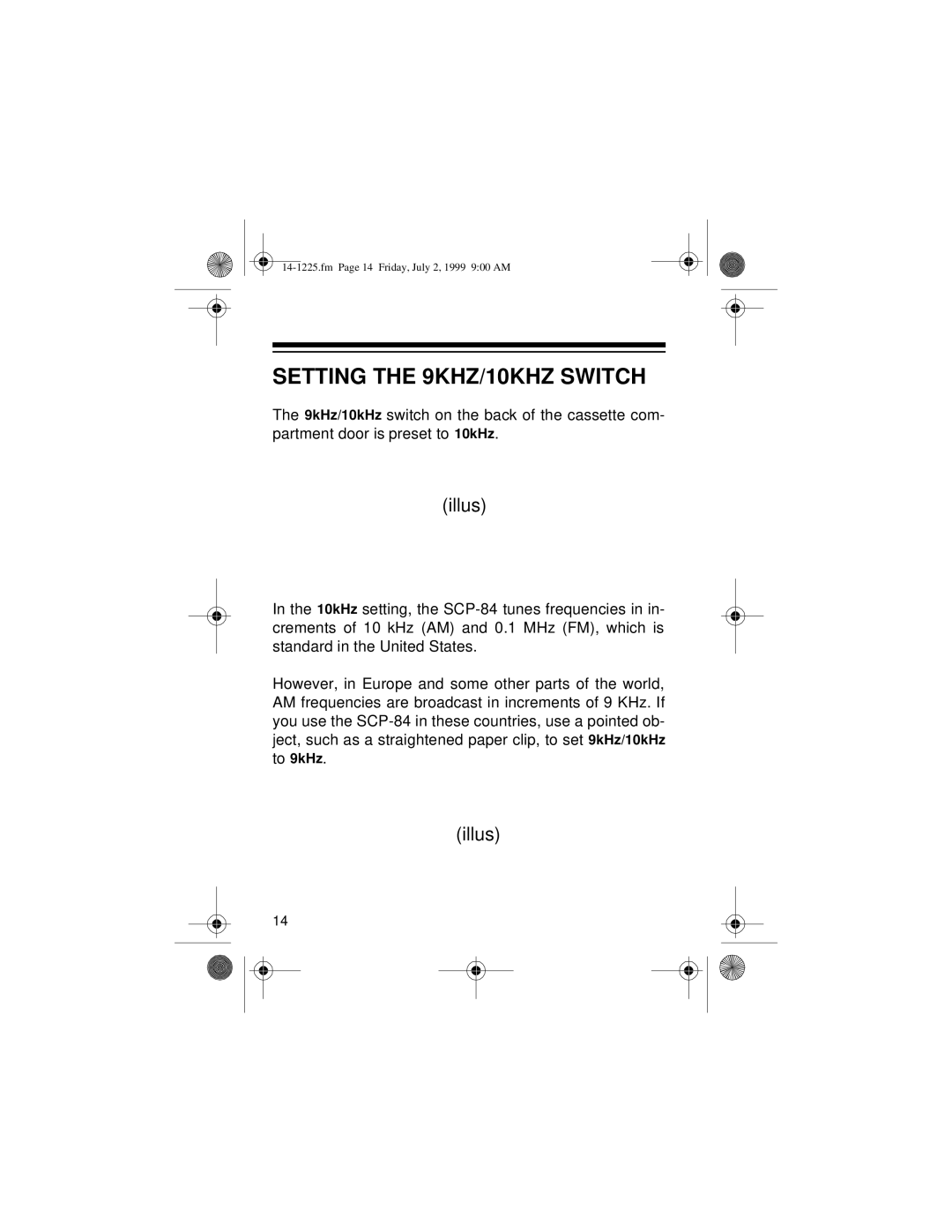 Optimus SCP-84 owner manual Setting the 9KHZ/10KHZ Switch 