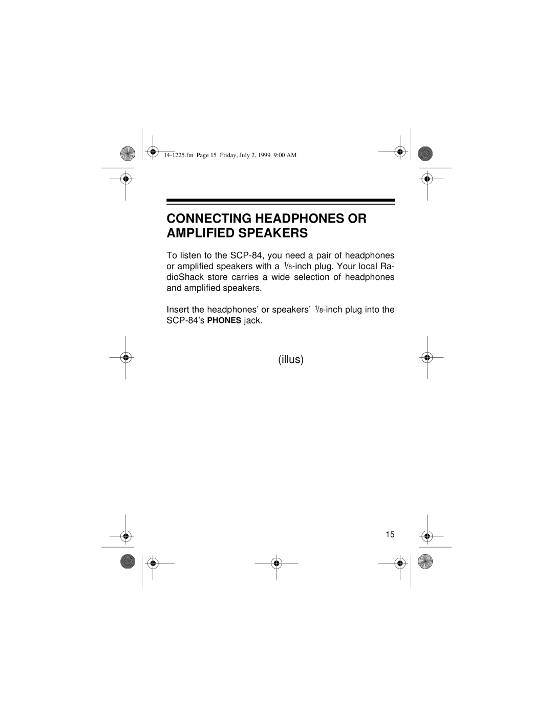 Optimus SCP-84 owner manual Connecting Headphones or Amplified Speakers 