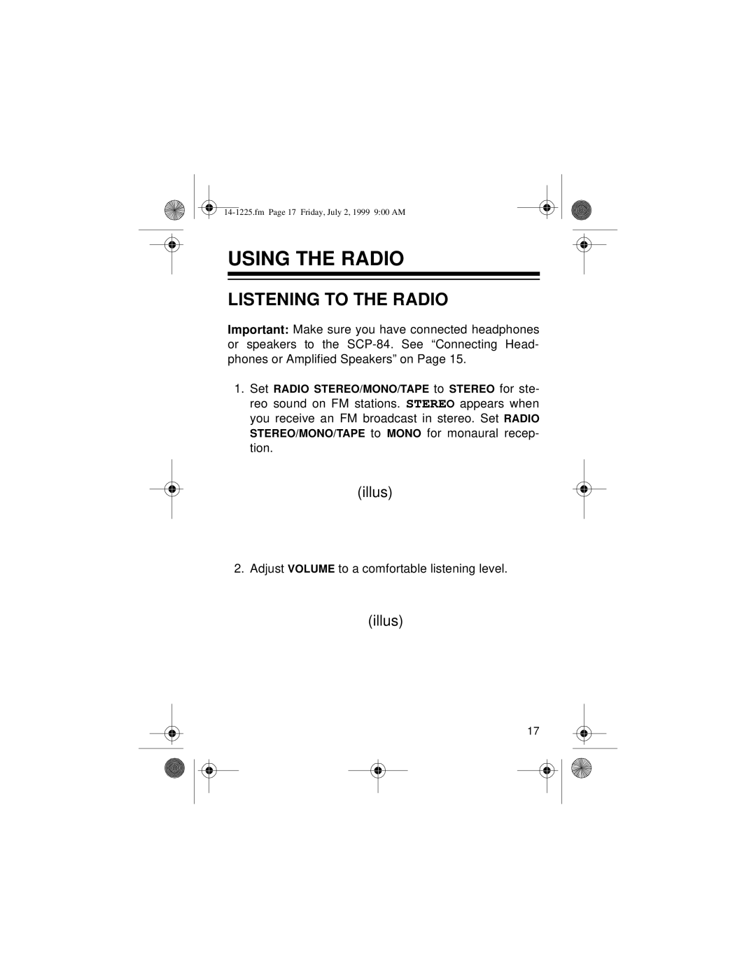 Optimus SCP-84 owner manual Using the Radio, Listening to the Radio 