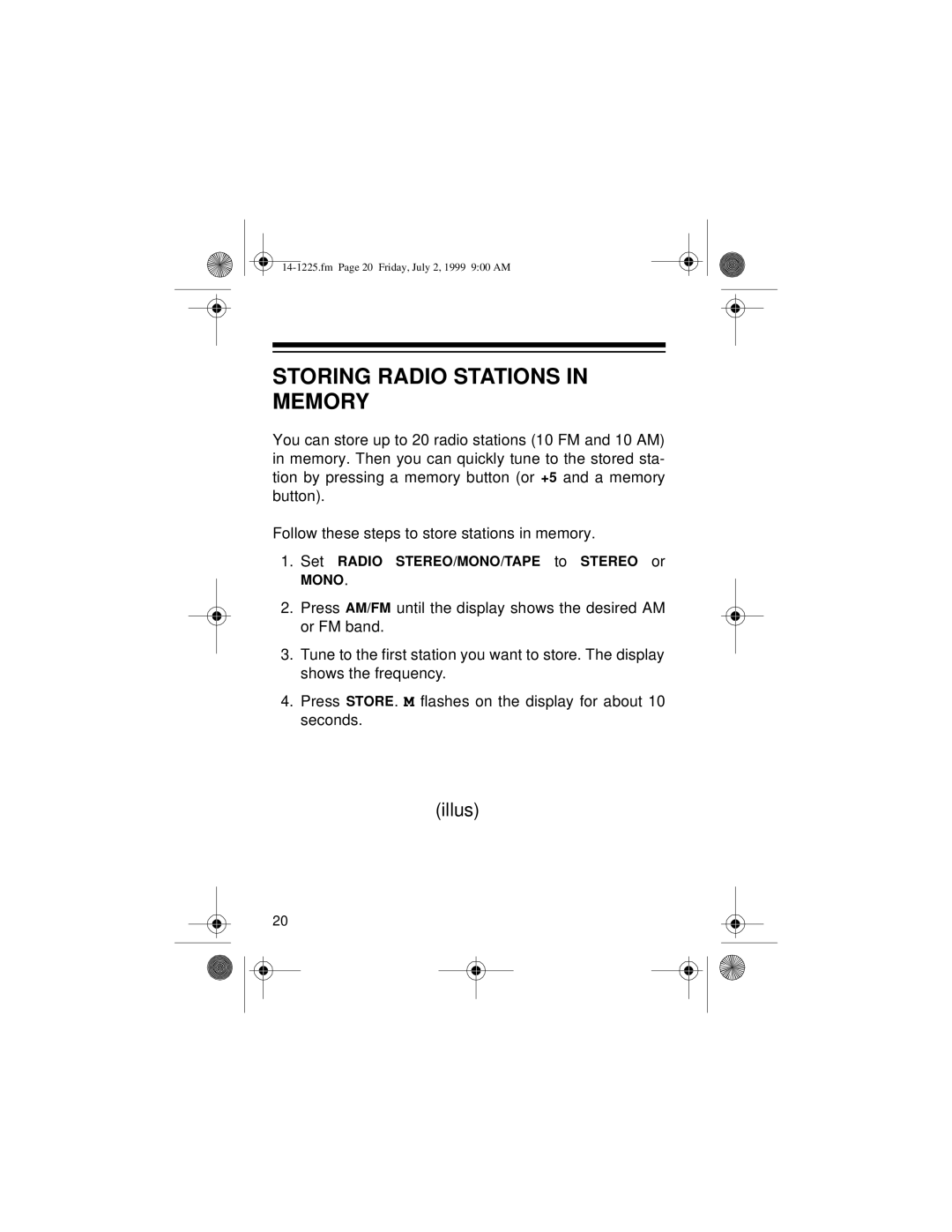 Optimus SCP-84 owner manual Storing Radio Stations in Memory 