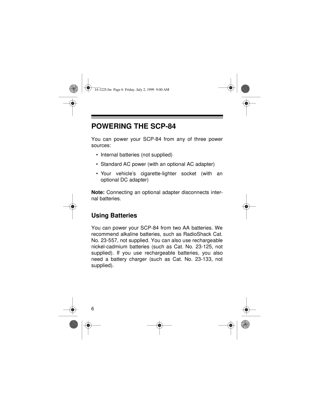 Optimus owner manual Powering the SCP-84, Using Batteries 