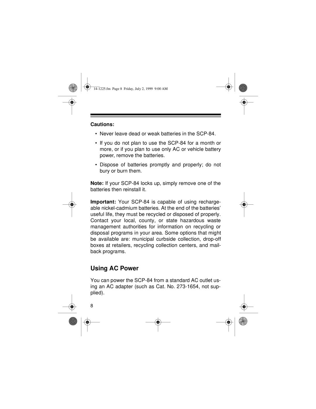 Optimus SCP-84 owner manual Using AC Power 