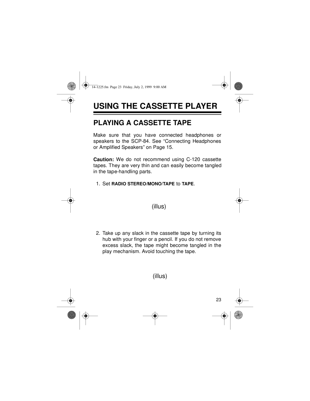 Optimus SCP-84 owner manual Using The Cassette Player, Playing A Cassette Tape, illus 