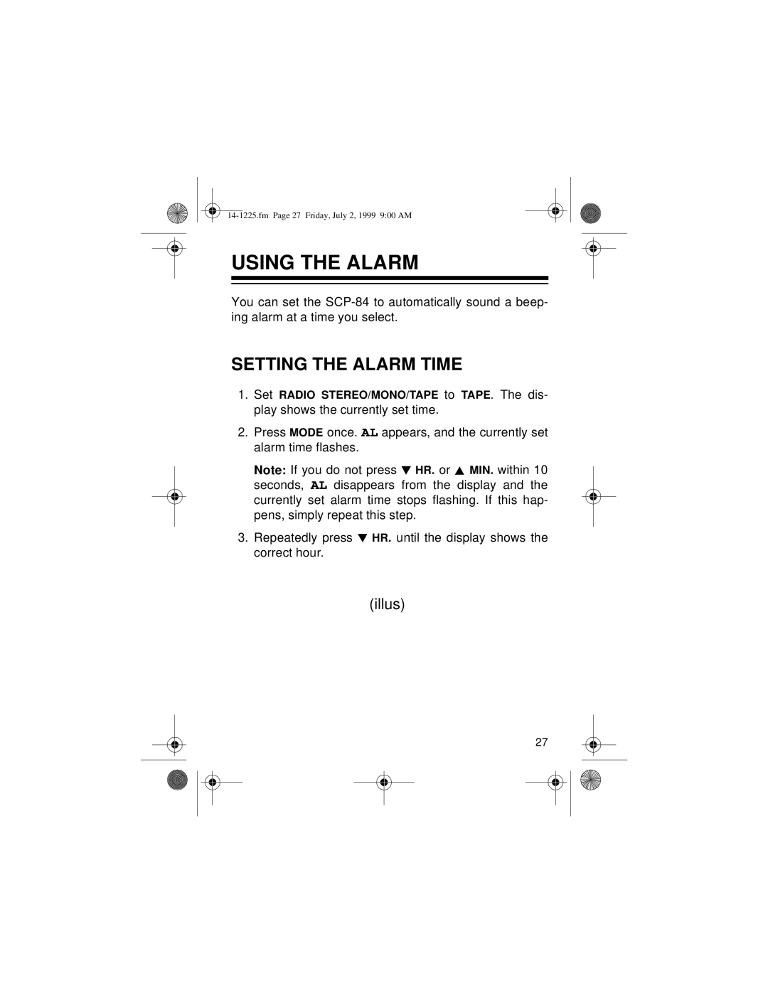 Optimus SCP-84 owner manual Using The Alarm, Setting The Alarm Time, illus 
