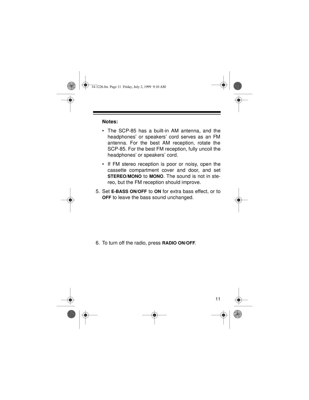 Optimus SCP-85 owner manual Fm Page 11 Friday, July 2, 1999 910 AM 