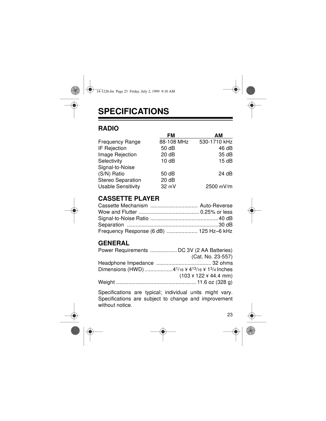 Optimus SCP-85 owner manual Specifications, Radio 