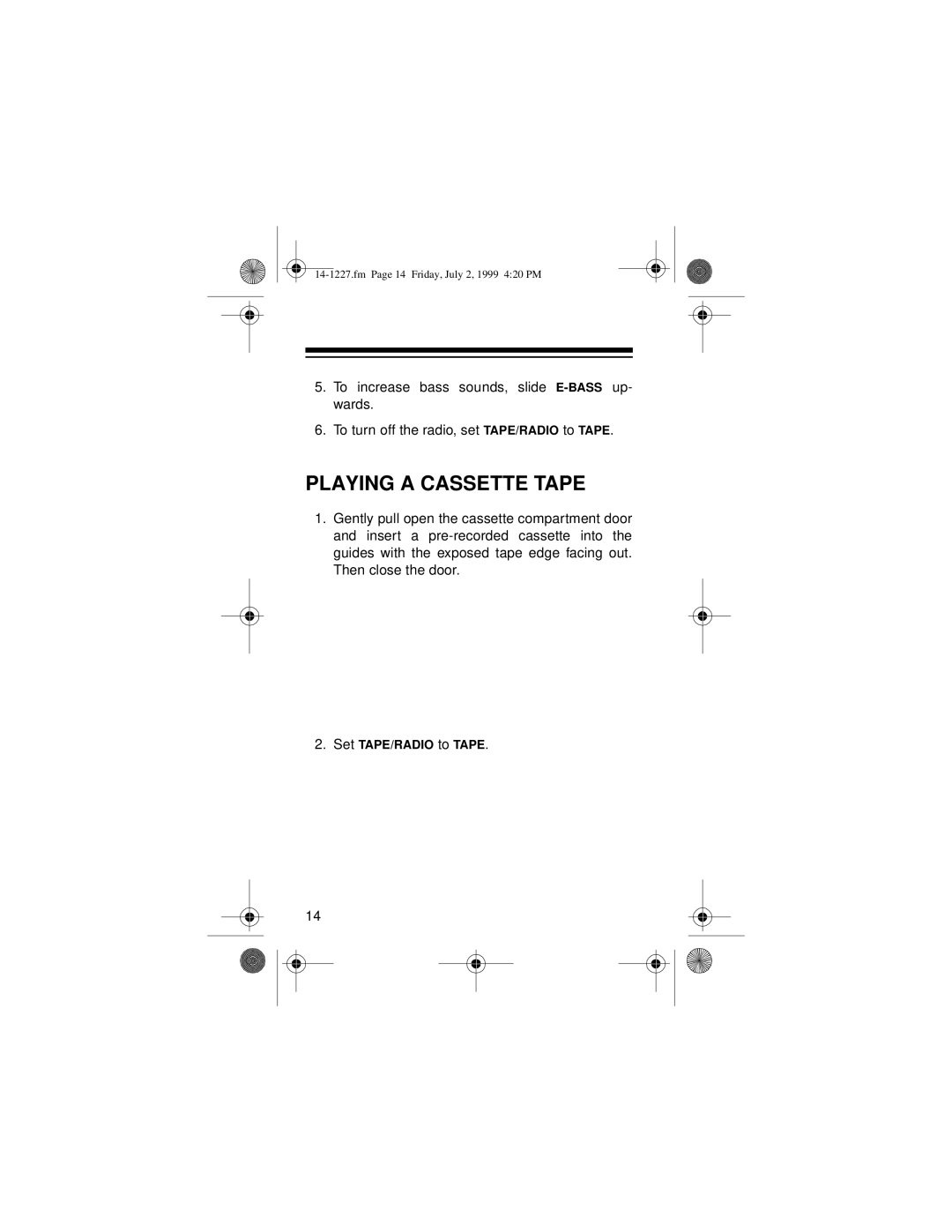 Optimus SCP-86 owner manual Playing a Cassette Tape 