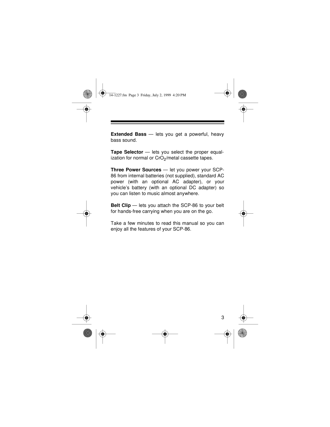 Optimus SCP-86 owner manual Fm Page 3 Friday, July 2, 1999 420 PM 