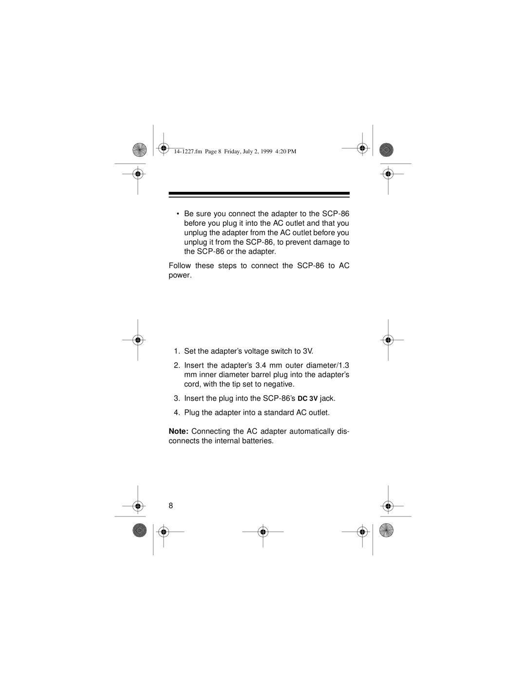 Optimus SCP-86 owner manual Fm Page 8 Friday, July 2, 1999 420 PM 