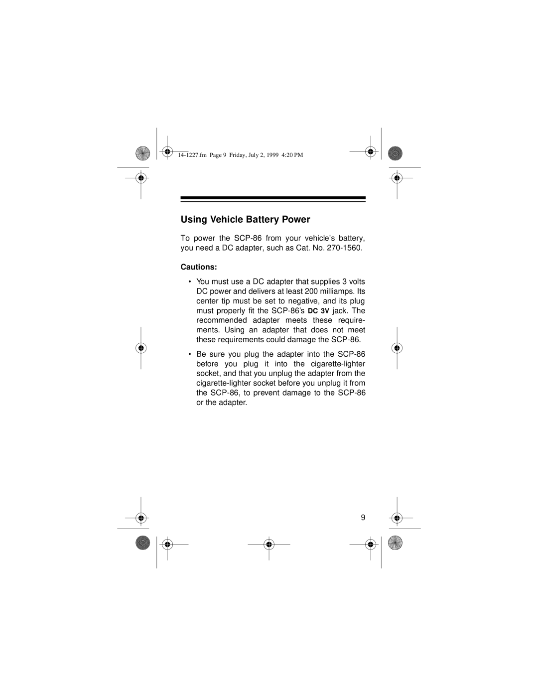 Optimus SCP-86 owner manual Using Vehicle Battery Power 