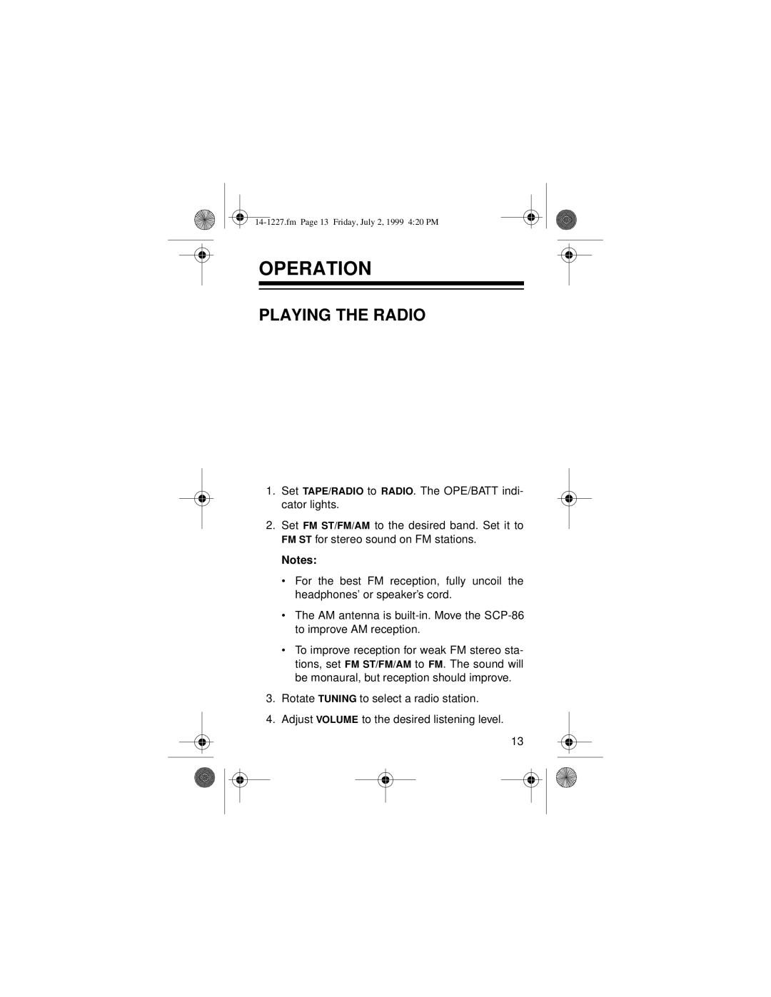 Optimus SCP-86 owner manual Operation, Playing The Radio 