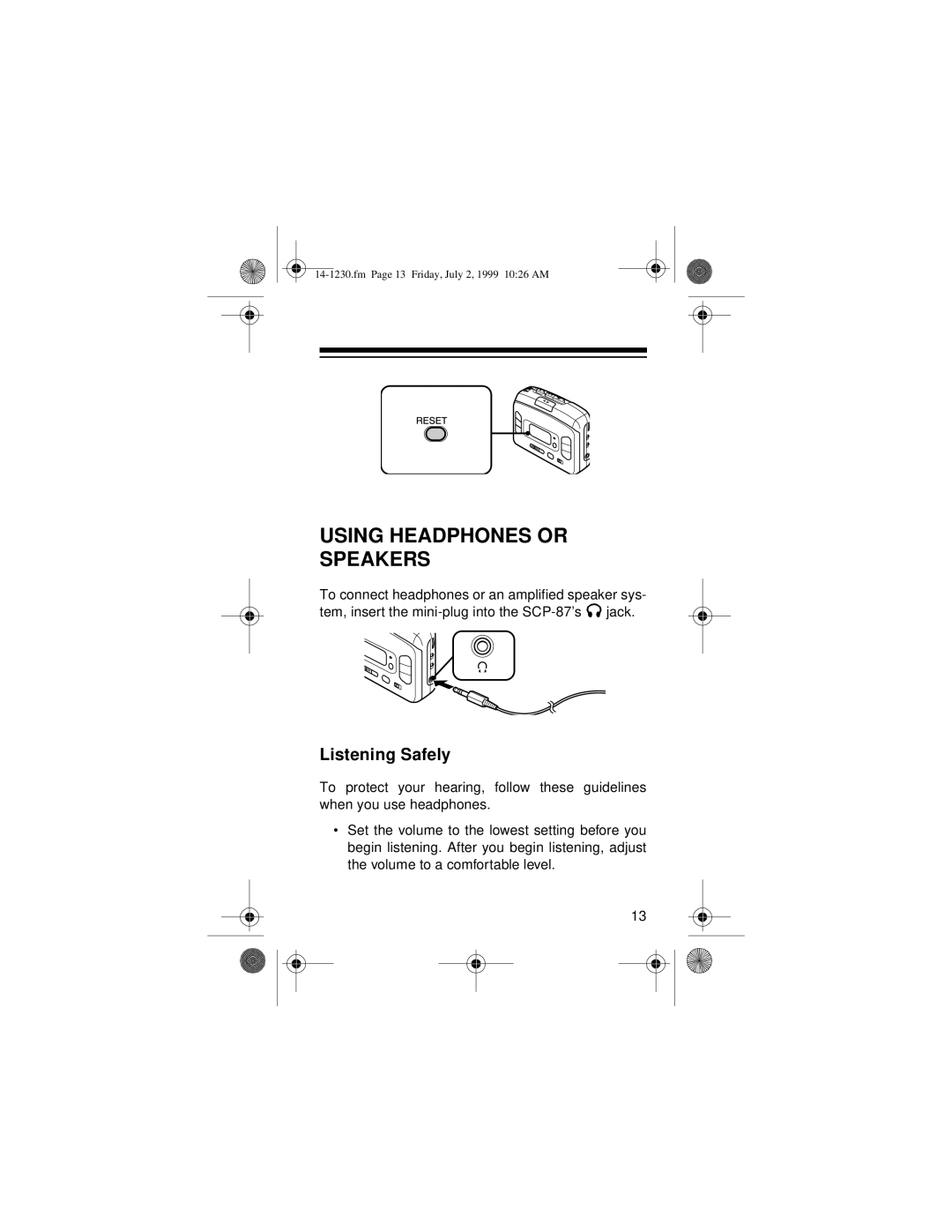 Optimus SCP-87 owner manual Using Headphones or Speakers, Listening Safely 