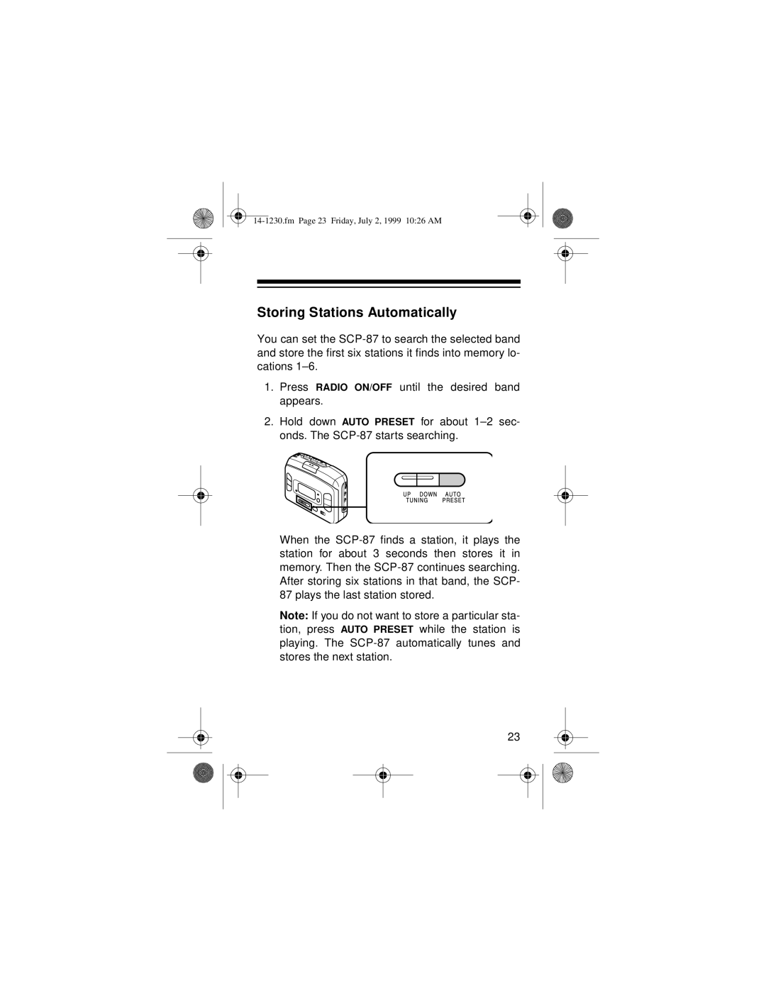 Optimus SCP-87 owner manual Storing Stations Automatically 