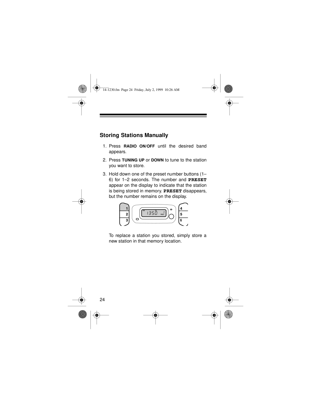 Optimus SCP-87 owner manual Storing Stations Manually 